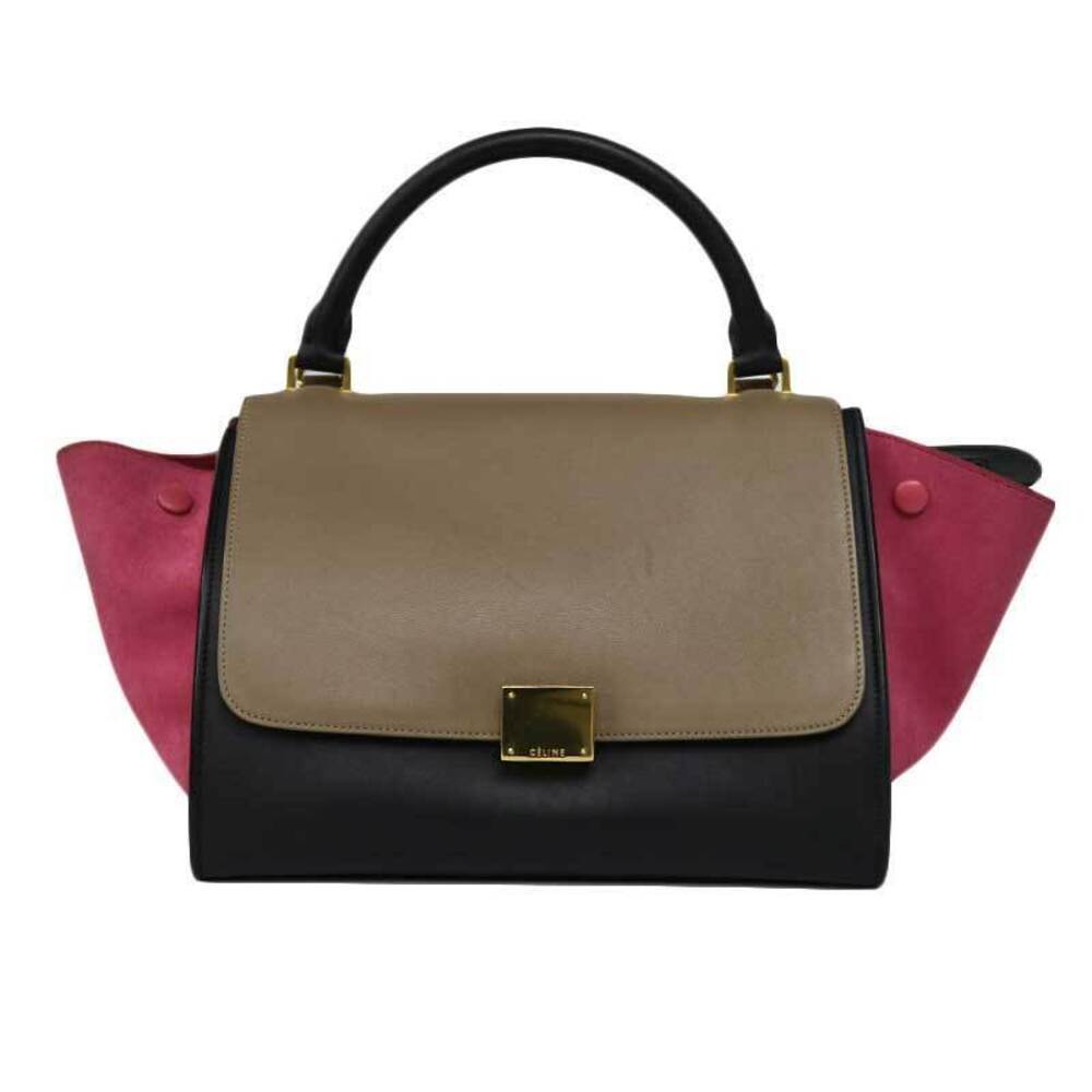 CELINE Trapeze Handbag Shoulder Bag Pink Beige Leather